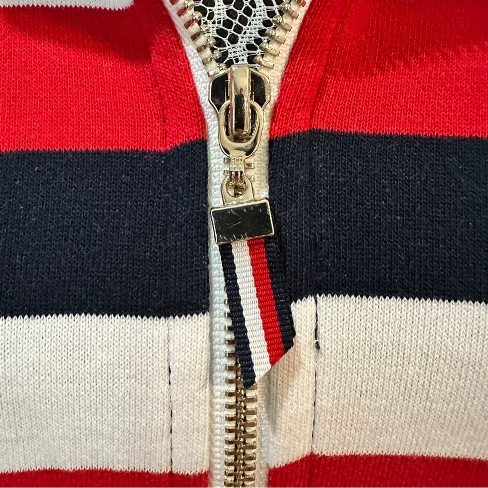 Tommy Hilfiger Red White Blue Stripe Zip Hoodie Classic Preppy Size Medium - Picture 4 of 16